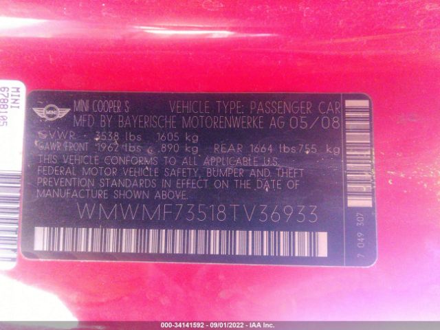 WMWMF73518TV36933 Mini Cooper Hardtop S