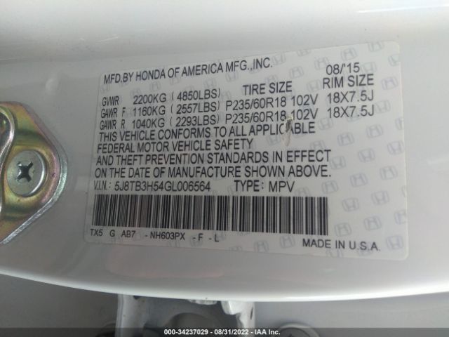 5J8TB3H54GL006564 Acura Rdx Tech Pkg/tech