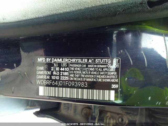 2001 MERCEDES-BENZ C CLASS VIN: WDBRF64J01F093983