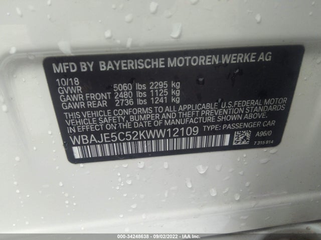 BMW 5 Series 540i 2019 WBAJE5C52KWW12109 Image 9