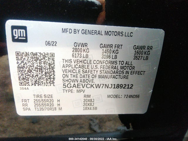 2022 Buick Enclave, VIN: 5GAEVCKW7NJ189212