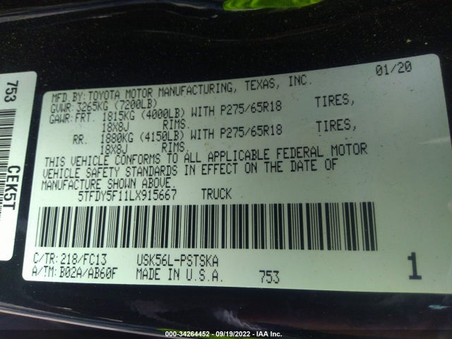 2020 Toyota Tundra, VIN: 5TFDY5F11LX915667