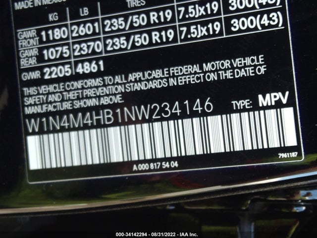 2022 Mercedes-Benz GLB-Class, VIN: W1N4M4HB1NW234146
