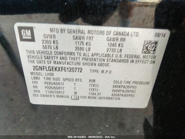 2015 Chevrolet Equinox, VIN: 2GNFLGEKXF6120772