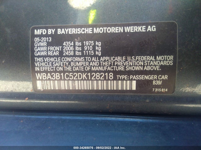 BMW 3 Series 320i 2013 WBA3B1C52DK128218 Image 10