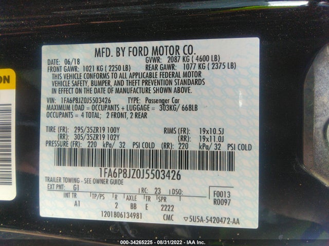 2018 Ford Mustang, VIN: 1FA6P8JZ0J5503426