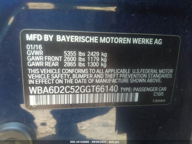 BMW 6 Series 640i Xdrive 2016 WBA6D2C52GGT66140 Image 9