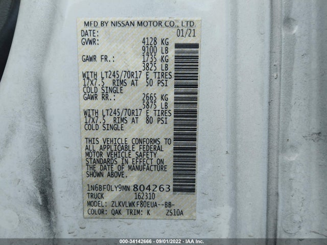 2021 Nissan NV, VIN: 1N6BF0LY9MN804263