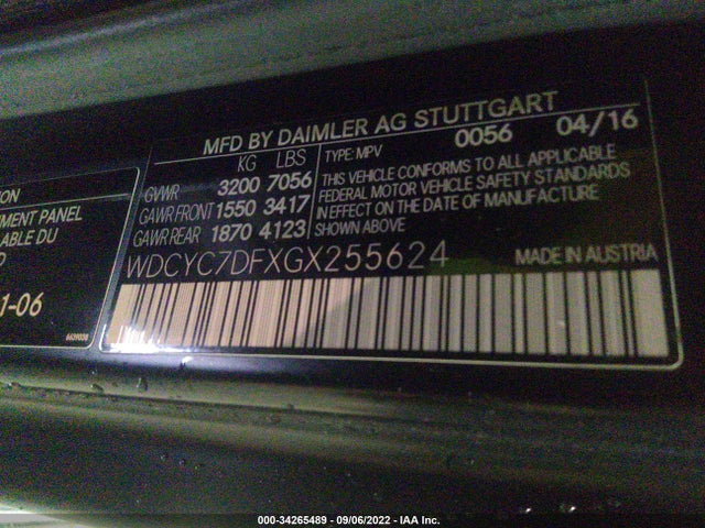2016 Mercedes-Benz G-Class, VIN: WDCYC7DFXGX255624