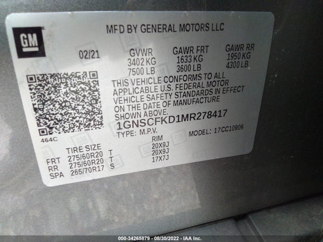 2021 Chevrolet Suburban, VIN: 1GNSCFKD1MR278417
