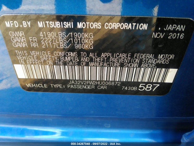 JA32V2FW2HU006872 Mitsubishi Lancer Es/se/sel