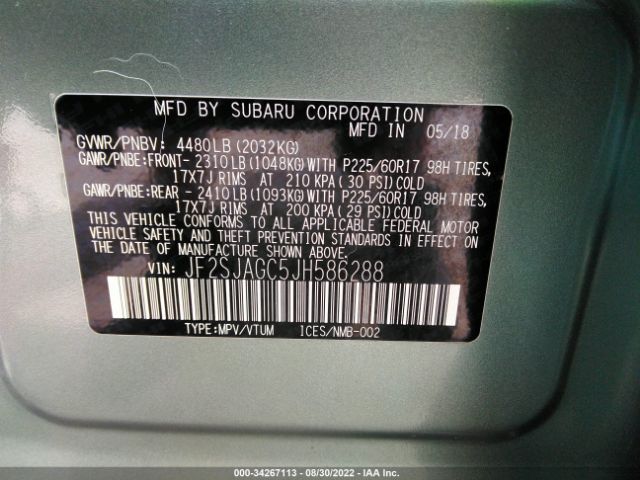 JF2SJAGC5JH586288 Subaru Forester Premium