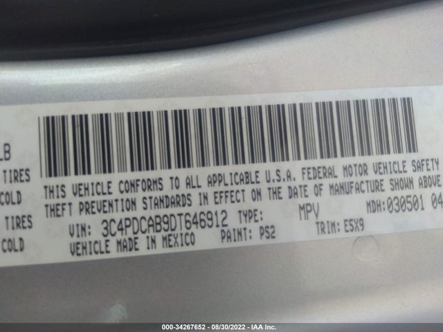 2013 DODGE JOURNEY AMERICAN VALUE PKG VIN: 3C4PDCAB9DT646912