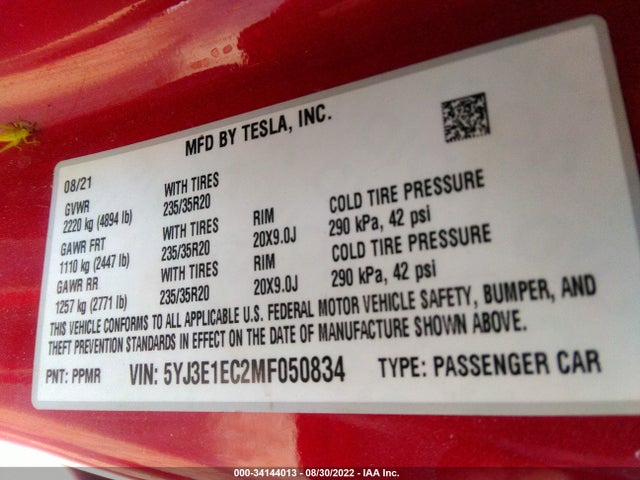 Tesla Model 3 Performance 2021 5YJ3E1EC2MF050834 Image 10