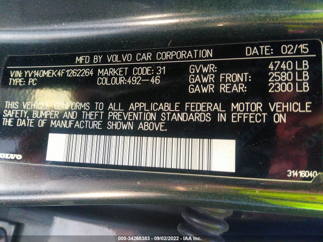 2015 Volvo V60, VIN: YV140MEK4F1262264