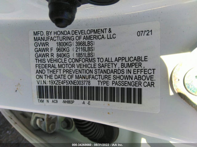 2022 Honda Insight, VIN: 19XZE4F5XNE003778