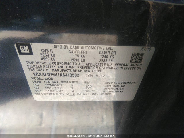 2010 CHEVROLET EQUINOX LT W/1LT VIN: 2CNALDEW1A6413582