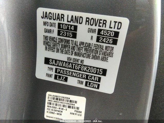2015 Jaguar F-TYPE, VIN: SAJWA6AT6F8K20015