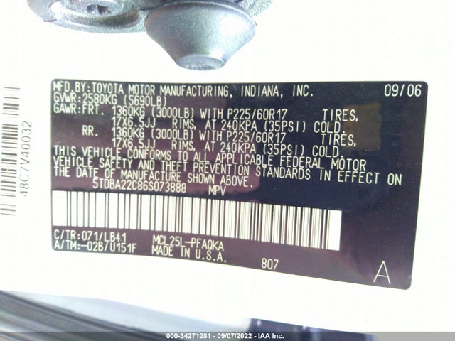 2006 TOYOTA SIENNA XLE VIN: 5TDBA22C86S073888