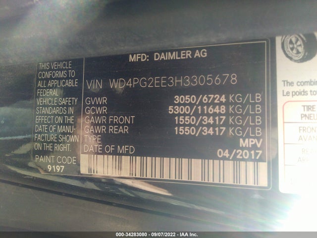 2017 Mercedes-Benz Metris, VIN: WD4PG2EE3H3305678