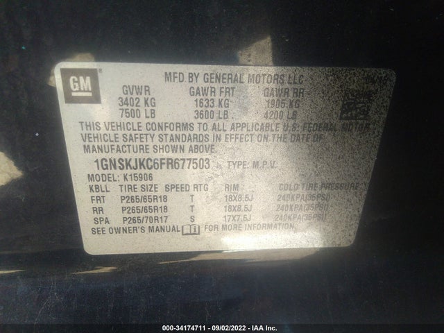 Chevrolet Suburban Lt 2015 1GNSKJKC6FR677503 Image 10