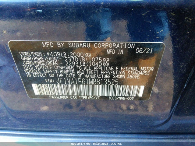 Subaru WRX 2021 JF1VA1P61M8813525 Image 9