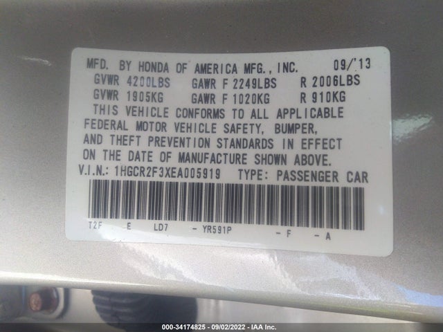 Honda Accord Sedan Lx 2014 1HGCR2F3XEA005919 Image 11