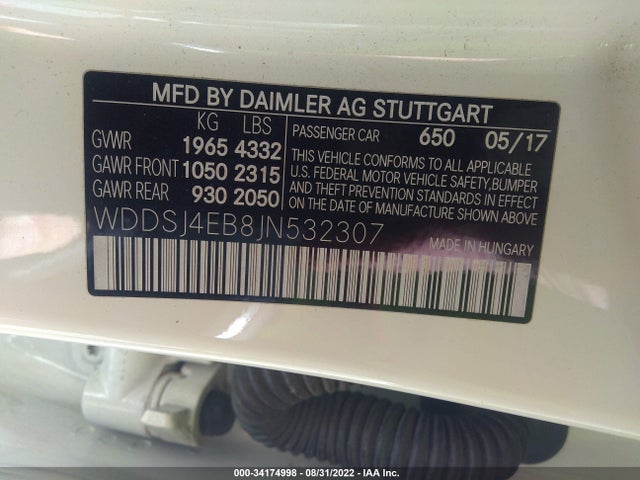 2018 Mercedes-Benz CLA-Class, VIN: WDDSJ4EB8JN532307