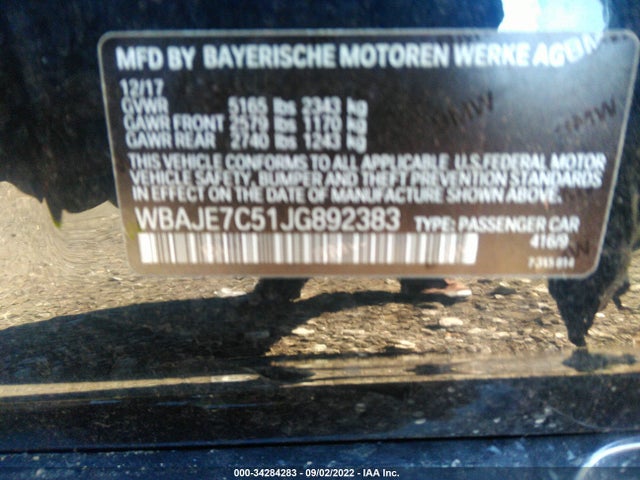 BMW 5 Series 540i Xdrive 2018 WBAJE7C51JG892383 Image 9