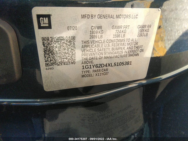 2020 Chevrolet Corvette, VIN: 1G1Y62D4XL5105381