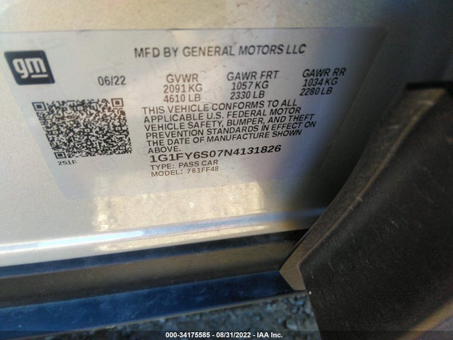 2022 Chevrolet Bolt EV, VIN: 1G1FY6S07N4131826