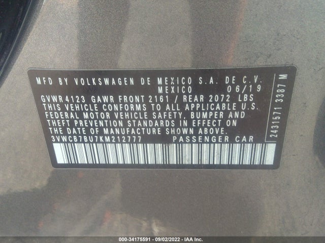3VWCB7BU7KM212777 Volkswagen Jetta S/se/r-line