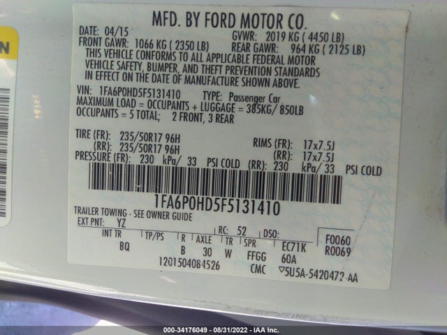 2015 Ford Fusion, VIN: 1FA6P0HD5F5131410