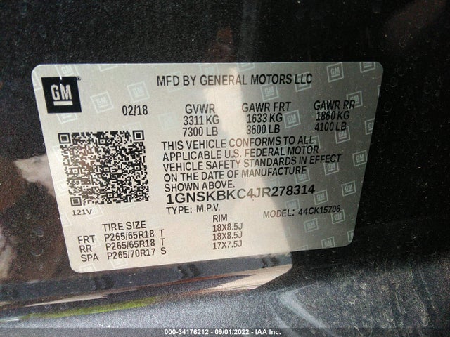2018 Chevrolet Tahoe, VIN: 1GNSKBKC4JR278314