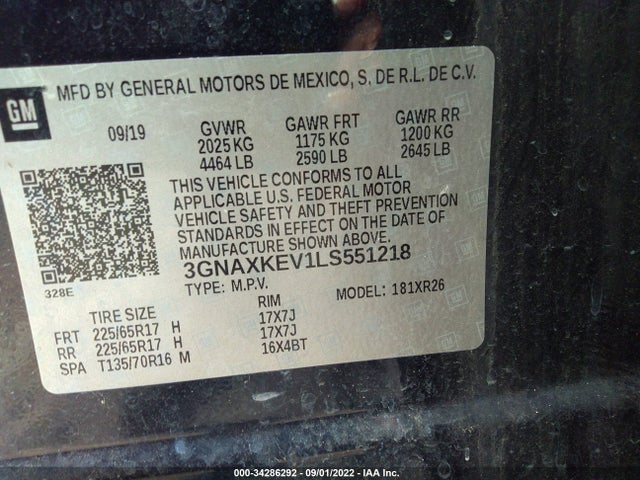 Chevrolet EQUINOX LT 2020 3GNAXKEV1LS551218 Image 10