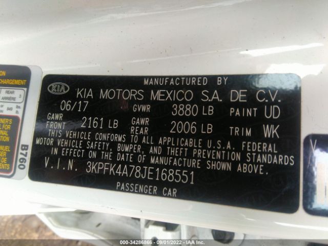 3KPFK4A78JE168551 KIA FORTE LX