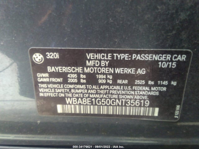 BMW 3 Series 320i 2016 WBA8E1G50GNT35619 Image 9
