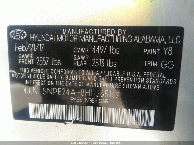 Hyundai SONATA SE 2017 5NPE24AF8HH565167 Image 10