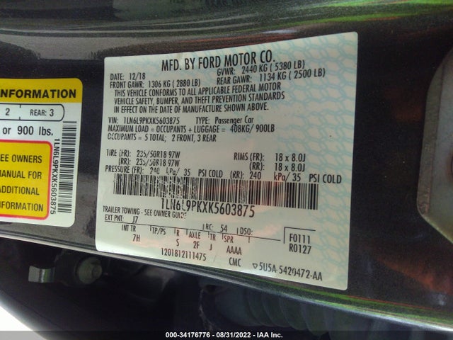 Lincoln Continental Standard 2019 1LN6L9PKXK5603875 Image 9