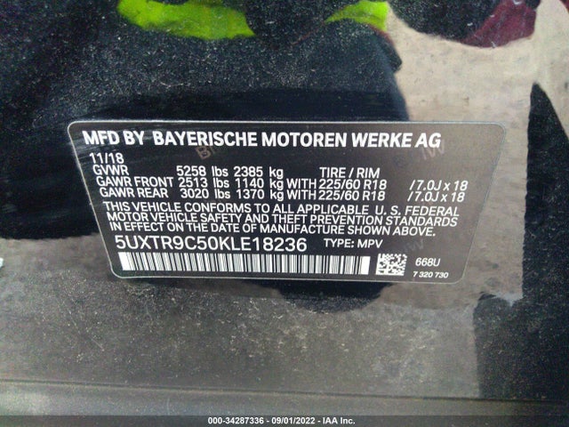 2019 BMW X3 XDRIVE30I VIN: 5UXTR9C50KLE18236