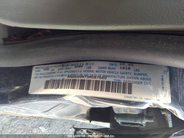 2003 VOLKSWAGEN JETTA SEDAN GLS VIN: 3VWSE69M73M087560