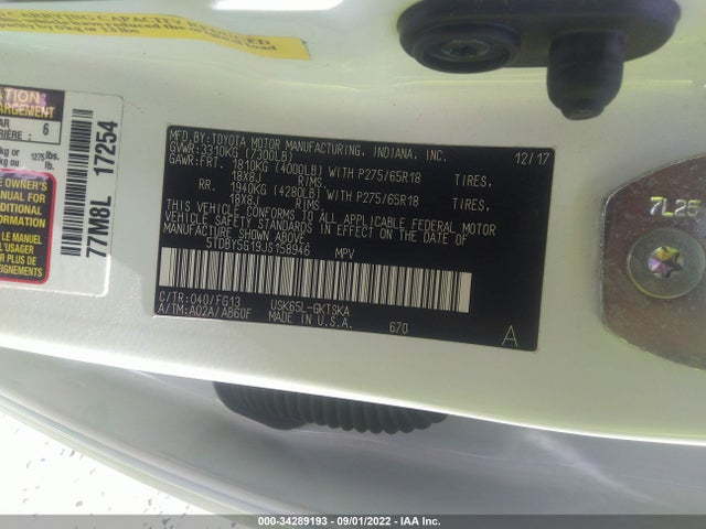 2018 Toyota Sequoia, VIN: 5TDBY5G19JS158946