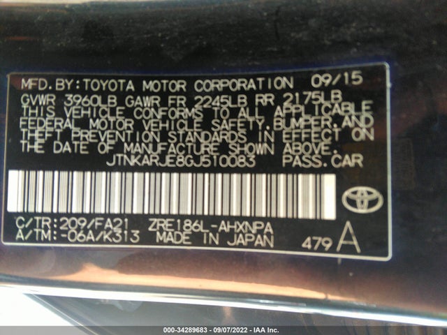 2016 Scion IM, VIN: JTNKARJE8GJ510083