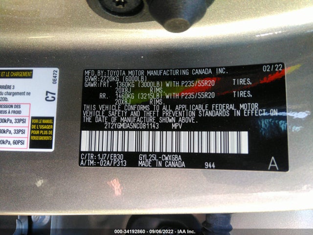 2022 Lexus RX, VIN: 2T2YGMDA5NC081143