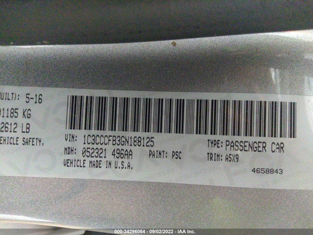 1C3CCCFB3GN188125 Chrysler 200 Touring
