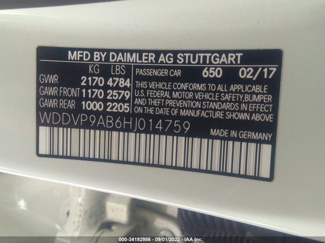 2017 Mercedes-Benz B-Class, VIN: WDDVP9AB6HJ014759