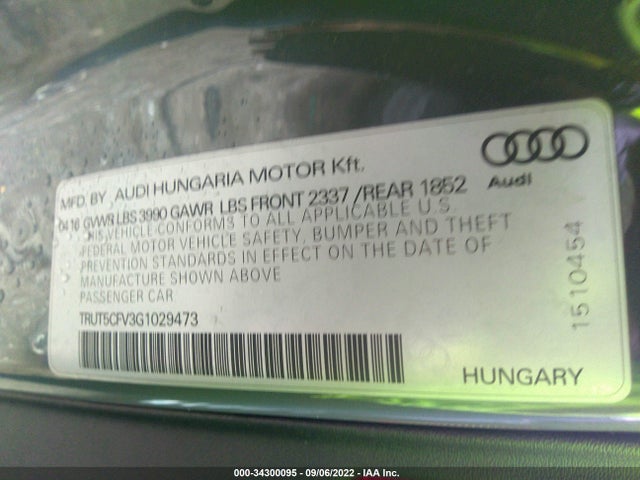 2016 Audi TT, VIN: TRUT5CFV3G1029473
