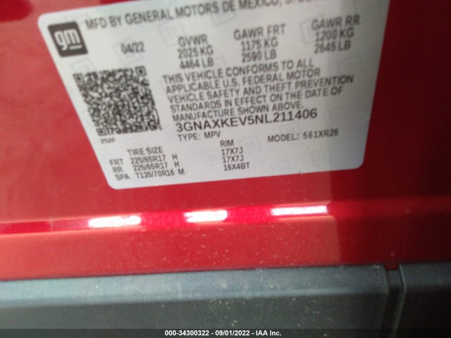 Chevrolet EQUINOX LT 2022 3GNAXKEV5NL211406 Image 9