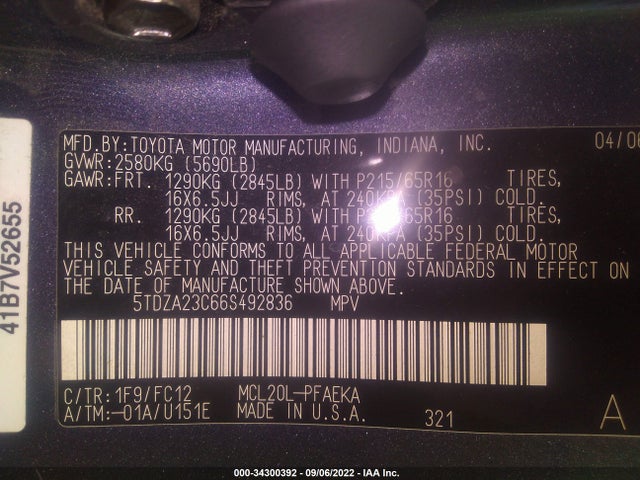 Toyota Sienna Ce/le 2006 5TDZA23C66S492836 Image 11