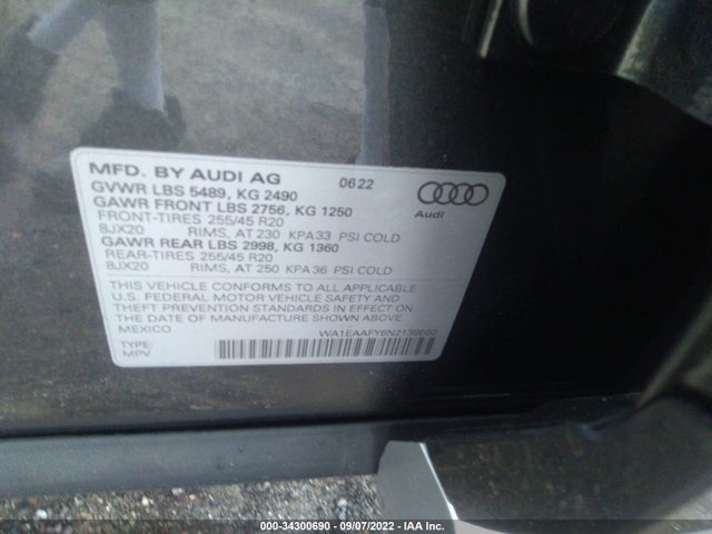 WA1EAAFY6N2139660 Audi Q5 S Line Premium Plus
